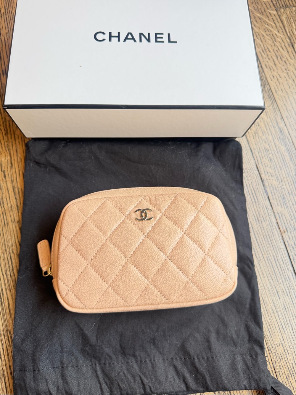 CHANEL Quilted CC Cosmetic Pouch - Peach Blush